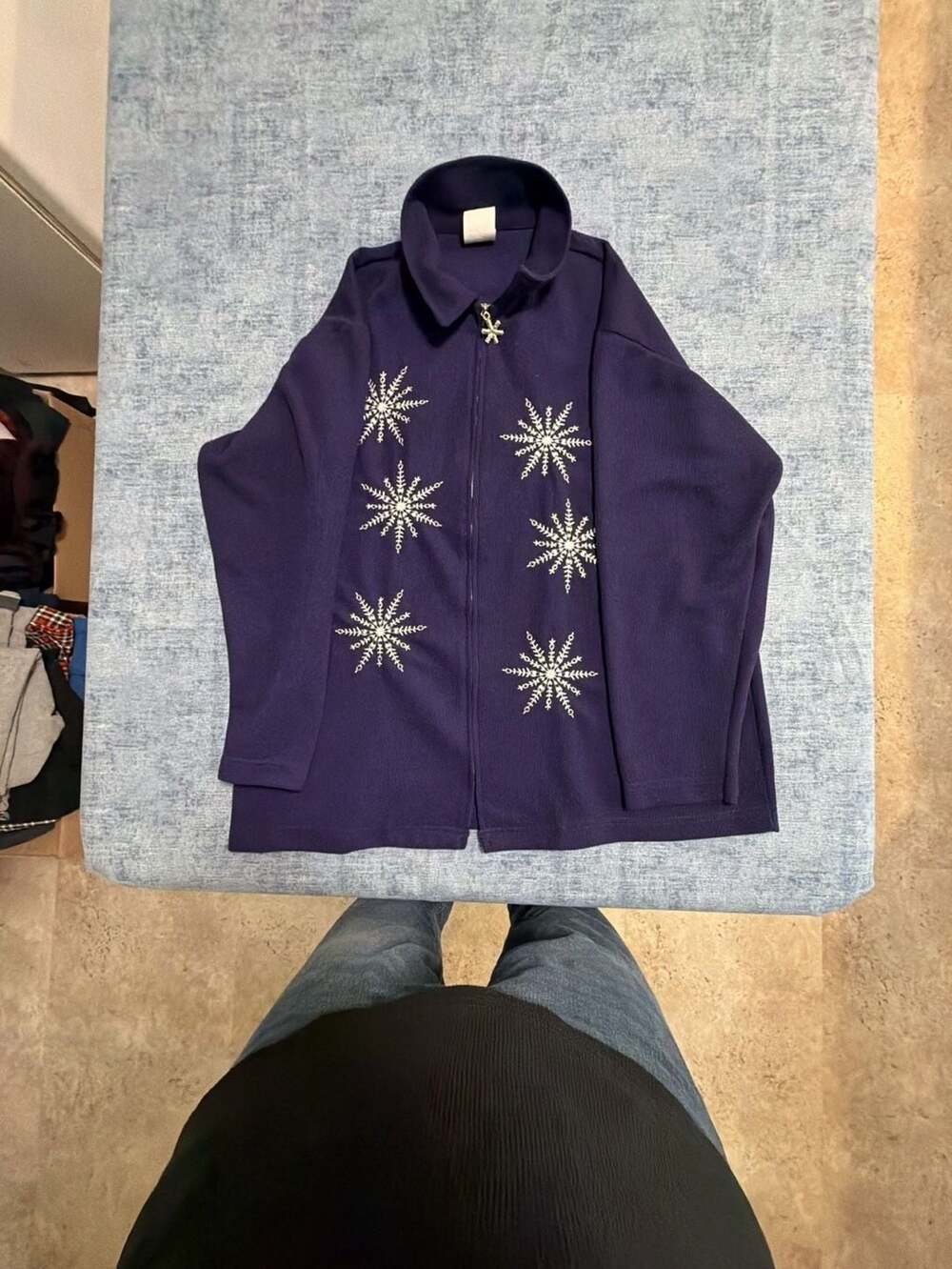 LINKS Full Zip Jacket Size L Purple Snowflake Embroidered Mock Neck